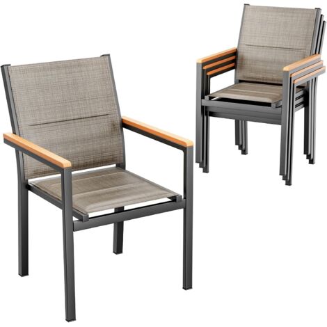 Chaises de jardin en aluminium avec dossier et assise matelassés,chaises de salle à manger empilables- (4 chaises ,Brun Lin)