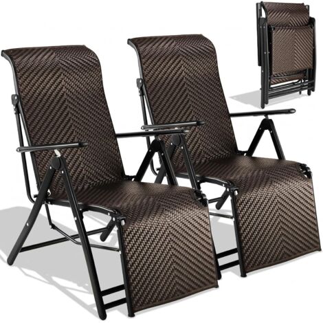 Chaise longue pliante en rotin avec repose-pieds,avec dossier réglable en 7 positions,pour balcon,jardin et terrasse- (2xChaises) (1/5)