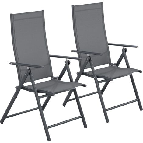 Lot de 2 chaises de jardin pliables,chaises de camping,charge 150 kg,dossier haut réglable en 7 positions-(Gris) (1/5)