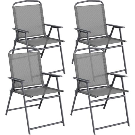 Lot de 4 chaises de jardin pliantes,chaise camping terrasse balcon,Charge maximale 150 kg,avec dossier, accoudoirs-Gris (1/5)