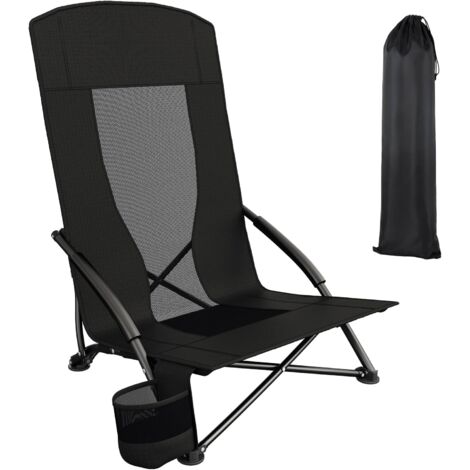 1PC Chaises de plage pliables,Siège d'extérieur,Dossier haut,avec sac de transport,Porte-gobelet,Charge 150 kg (1xChaise,Noir)