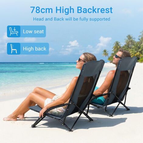 Lot de 2 Chaises de plage pliables,Siège d'extérieur,Dossier haut,avec sac de transport,Porte-gobelet,Charge 150 kg (2xChaises,Gris)