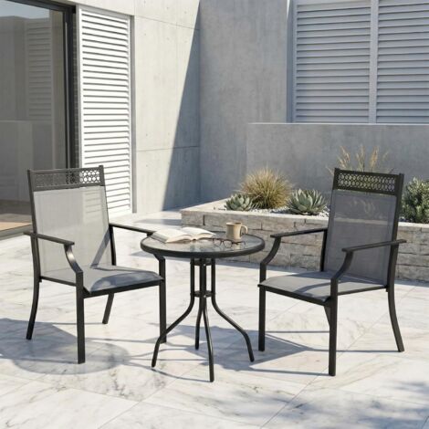 Lot de 2 chaises de Jardin-Assise élargie-en Tissu Teslin-Respirantes-Séchage Rapide-Charge 120 kg-Gris (1/5)