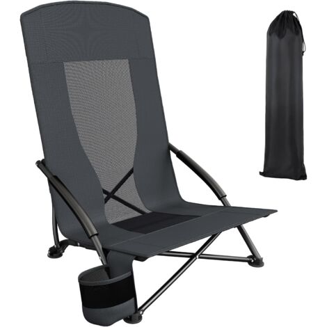 1PC Chaises de plage pliables,Siège d'extérieur,Dossier haut,avec sac de transport,Porte-gobelet,Charge 150 kg (1xChaise,Gris)