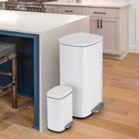 Poubelle Cuisine 50 Litres + 5 Litres, Poubelle à Pédale avec Couvercle à Fermeture Silencieuse,Poubelles en Acier- Blanc