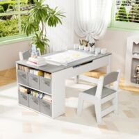 Table pour enfant avec 2 chaises,ensemble de chaises en bois,table de coloriage,table de peinture, Blanc