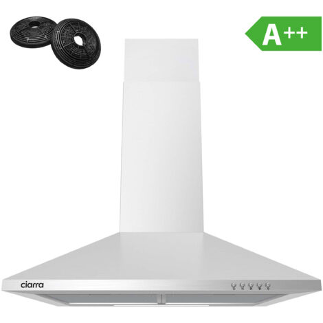 Ciarra – Hotte aspirante murale 60cm A++ – Débit d'air 370m³/h – 3 vitesses – Niveau sonore 63 dB – Recyclage ou évacuation – Inox - 201SS60