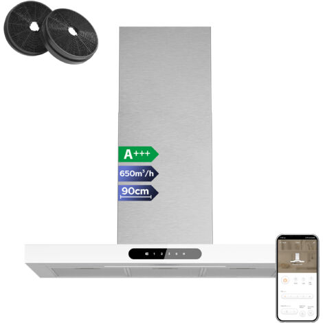 Ciarra – Hotte aspirante murale Wi-Fi connectée 90cm 650m3/h 4 vitesses – Classe A+++ – Silencieuse 59dB – CD9102W (1/5)
