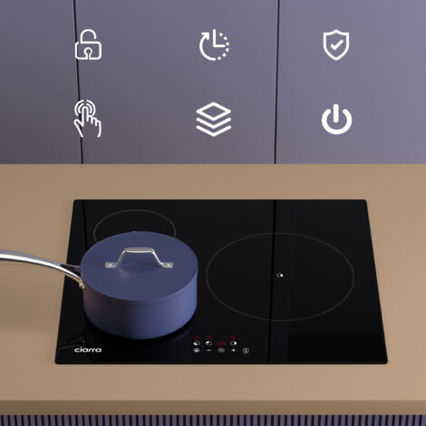 CIARRA Plaque Induction 5600W 3 Foyers Minuterie 99 Min Commande Tactile Verrouillage Enfant CD3BIH-F