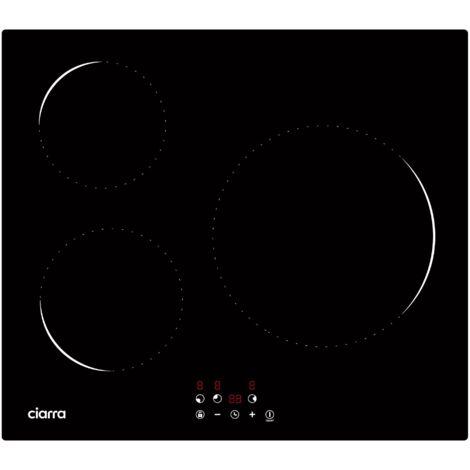 CIARRA Plaque Induction 3 Feux 5600W Commande Tactile 9 Niveaux de Puissance et Sécurité Enfant CD3BIH-C