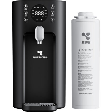 SusGreenable Fontaine à Eau Osmoseur Inverse 5 Étapes Filtration Purificateur d’Eau Filtre RO UV Stérilisation Chauffage Instantané Design Compact SGIWDR03-B