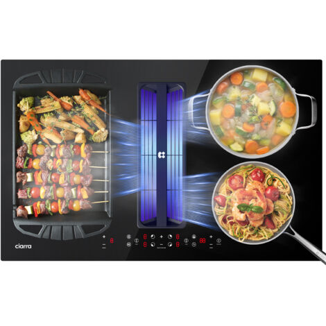 CIARRA 7156W 2en1 Plaque induction et hotte intégrée 83cm 4 Foyers Filtration Plasma 9 niveaux de puissante, 500m³/h, fonction boost, flexizone CBBEH834BBFF