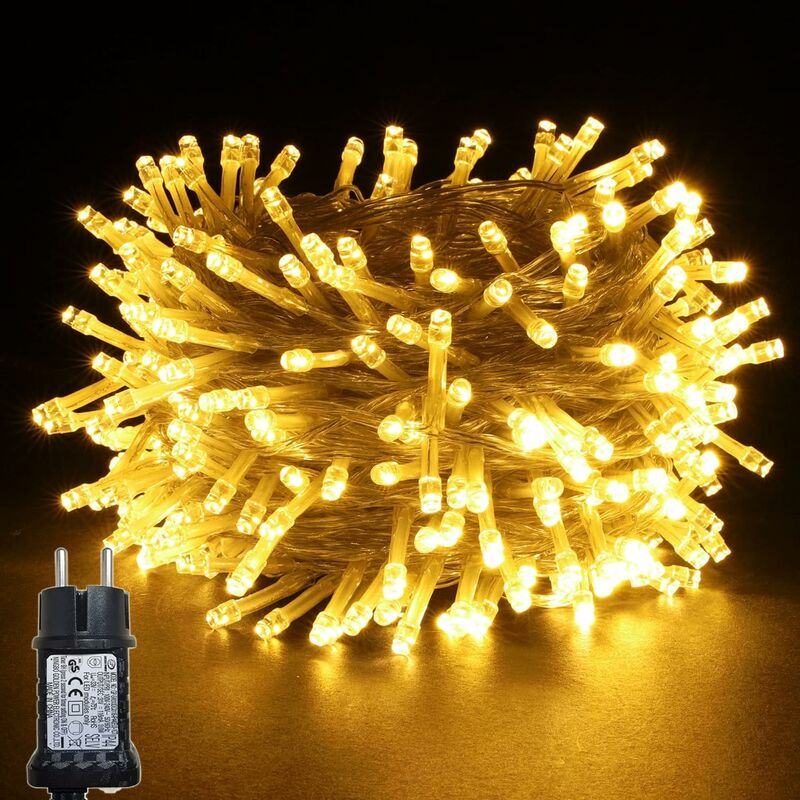 Weihnachts-LED-Lichterkette, 300 warmweiße LEDs auf transparentem Kabel für  Weihnachten, Baum, Zuhause, Partys, Hochzeiten, Geburtstag, Neujahr