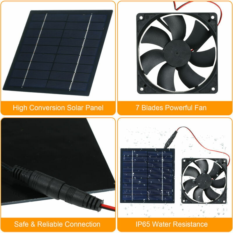 Solarpanel-Lüfter, 5 W, 6 V, Mini-Lüfter, Sonnenlichtbetriebener Solar- Abluftventilator, IP65-Wasserbeständigkeit, für Hunde, Hühnerställe,  Gewächshäuser, Wohnmobil-Dächer