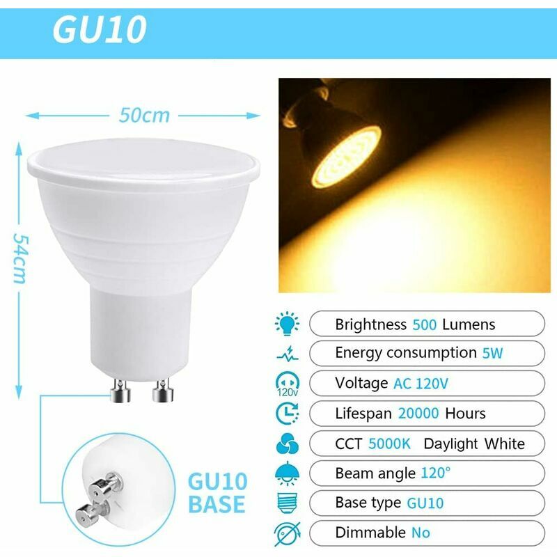 LED GU10 Strahler, GU10 LED Glühbirnen, 7W Warmweiß (50W Halogen  Äquivalent) Energiesparlampe, 600LM 120° Strahl Nicht dimmbar, 10er Pack