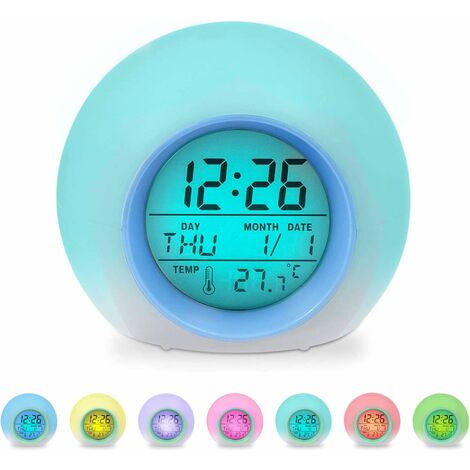 LED-Kinderwecker mit 7 Farbwechseln und 8 Wecktönen, Kinderwecker mit  Schlummertemperaturplan, ideal für Kinder, Mädchen, Jungen