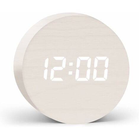 Morgenwecker, Digitaluhr mit 3 Alarmen und Schlummerfunktion, LED-Anzeige  mit Schallsteuerung, USB-betrieben, Holzwecker für Schlafzimmer