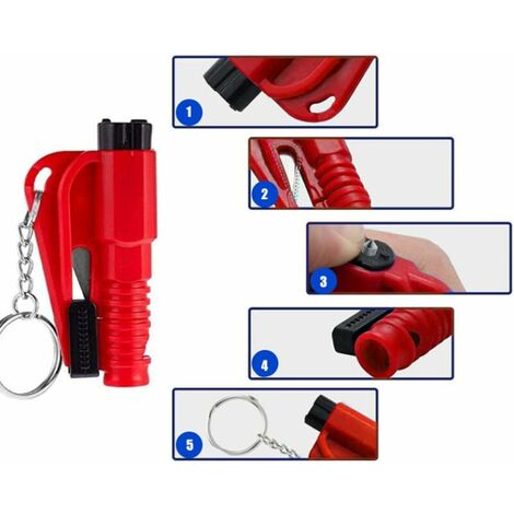 4-teiliges Schlüsselanhänger-Rettungswerkzeug, Auto-Glasbrecher, Nothammer,  Sicherheitshammer, Gürtelschneider, einfach und schnell zu verwenden für  Autos