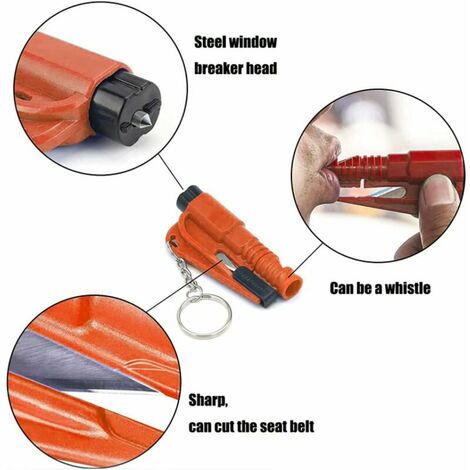 4-teiliges Schlüsselanhänger-Rettungswerkzeug, Auto-Glasbrecher, Nothammer,  Sicherheitshammer, Gürtelschneider, einfach und schnell zu verwenden für  Autos