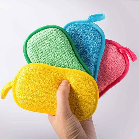 10 Éponge Reutilisable Lavable Vaisselle en Microfibre pour Cuisine Plaques  Poêles (5 couleurs-10pcs)