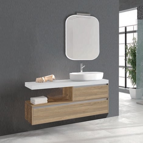 Mueble Baño Mini + Espejo + Lavabo Roble Alaska