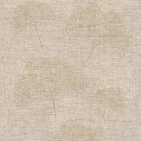 Papier peint vinyle sur intissé - Botanique - Feuille Ginkgo beige
