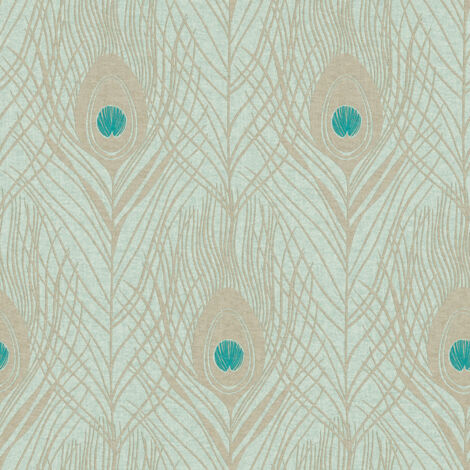 Papier peint plume de paon pour salon chic Tapisserie oiseaux plume verte & beige Papier peint parfait pour chambre adulte