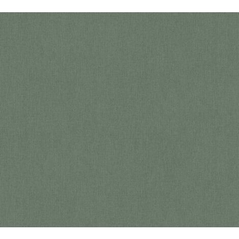 Papier peint uni en gris-vert pour la salle à manger et le salon avec une élégante teinte vert foncé et un aspect textile intissé (1/4)