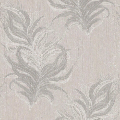 Papier peint Burlesque gris clair Papier peint intissé élégant avec des plumes Papier peint intissé avec motif de plumes (1/4)