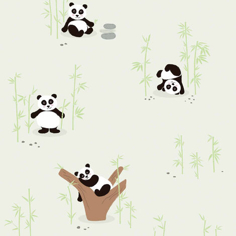 Papier peint vert clair animaux chambre enfant Tapisserie verte chambre bébé motif panda Papier peint pastel chambre fille (1/4)