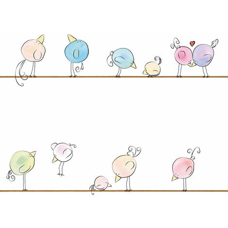 Papier peint oiseaux colorés sur fond blanc Tapisserie chambre enfant motif oiseaux Papier peint chambre bébé animaux (1/4)