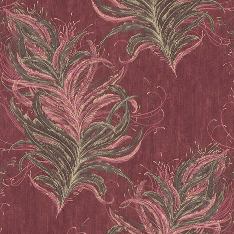 Papier peint à plumes rouge foncé Papier peint élégant Burlesque avec des plumes pour la chambre (1/4)