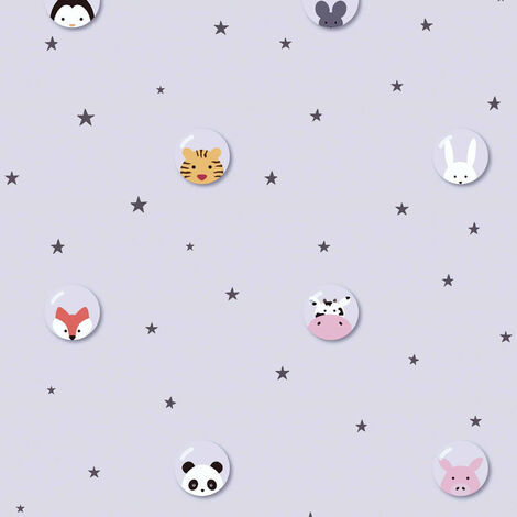 Papier peint animaux chambre garçon gris Tapisserie chambre bébé motif animaux Papier peint chambre fille intissé motif étoile (1/4)