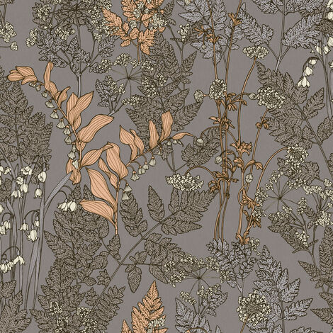 Papier peint élégant gris et beige motif floral Tapisserie grise fleurie idéale salon Papiers peints avec motif floral pour chambre adulte (1/4)