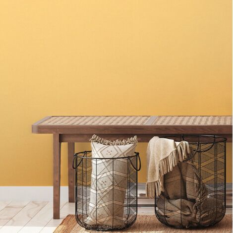 Papier peint intissé jaune Tapisserie jaune idéale pour cuisine et salon Papier peint uni effet tissu pour chambre et salle de bains