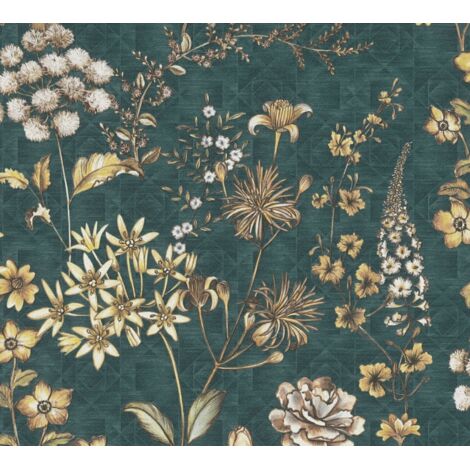 A.S. Creations – Papier peint à motif floral bleu sarcelle et géométrique – Tapisserie à fleurs oranges – Résistant pour chambre – 53cm x 10m (1/4)