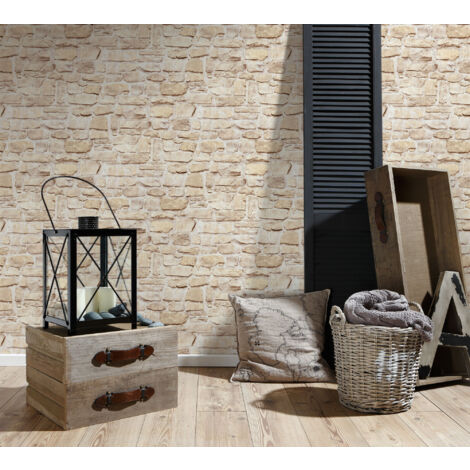 Papier peint style industriel intissé Tapisserie brique blanche beige crème Papiers peints intissés pour chambre d'ado et salon