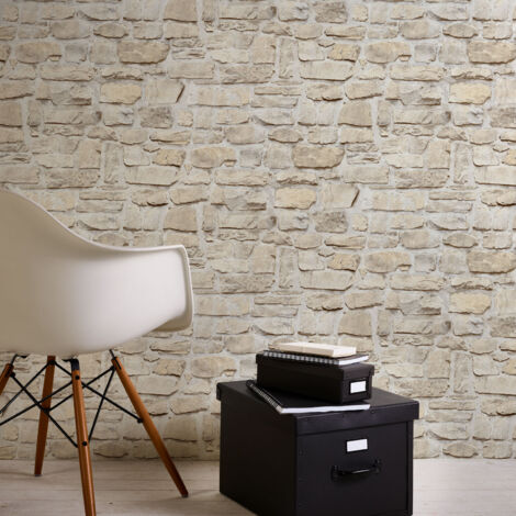 Papier peint style industriel intissé Tapisserie brique blanche beige crème Papiers peints intissés pour chambre d'ado et salon