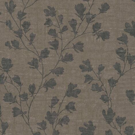 Papier peint floral marron et noir à feuilles Tapisserie nature à motifs de fleurs Papier peint gaufré style botanique idéal pour salon