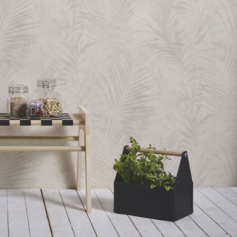 Papier peint feuille beige gris effet aquarelle Tapisserie beige clair intissé motif feuille Papier peint clair salon & chambre