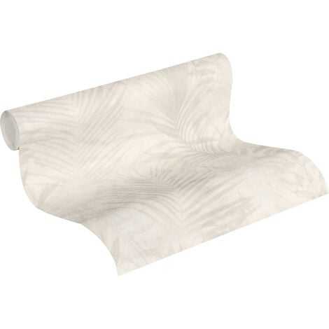 Papier peint feuille beige gris effet aquarelle Tapisserie beige clair intissé motif feuille Papier peint clair salon & chambre