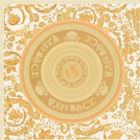 Papier peint floral or et blanc Tapisserie fleurie à motif circulaire Papier peint luxe à ornements idéal pour couloir (1/3)