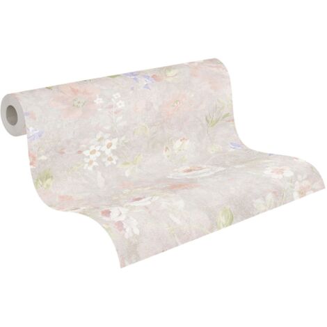 Papier peint intissé vintage à fleurs beige coloré maison de campagne papier peint intissé romantique (1/5)