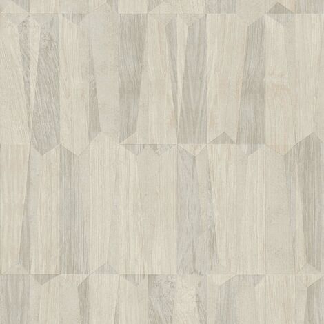 Papier peint géométrique crème et gris Tapisserie graphique aspect bois Papier peint moderne style naturel idéal pour couloir (1/4)