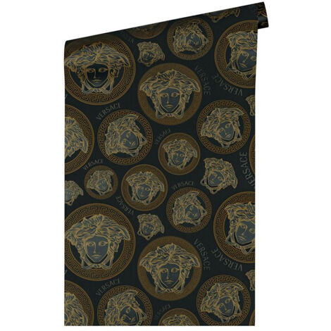 Papier peint noir Medusa Tapisserie moderne Papier peint intissé et embossé Facile à appliquer Idéal pour salon (1/4)