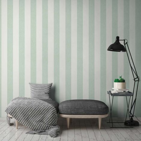 Papier peint intissé blanc et vert Tapisserie à rayures verticales Papier peint élégant style classique idéal pour chambre