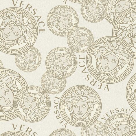Papier peint Medusa or sur fond crème Tapisserie luxe graphique à cercles Papier peint design idéal pour cuisine (1/2)