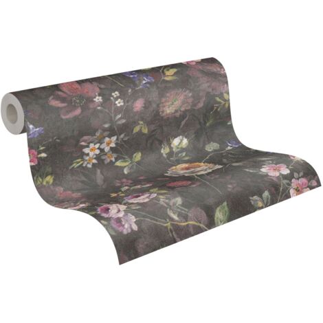 Papier peint intissé de style maison de campagne avec des fleurs sombres Papier peint intissé floral coloré