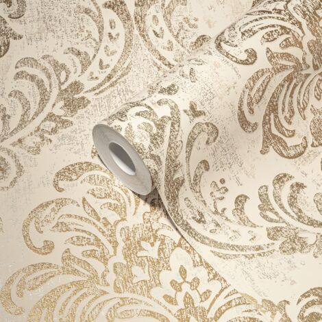 Papier peint baroque, style ancien, crème, beige 391125