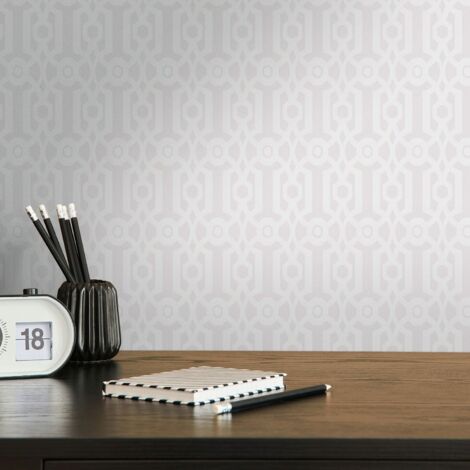 Papier peint intissé graphique gris et argent Tapisserie géométrique baroque Papier peint style anglais idéal pour chambre et salon (1/5)